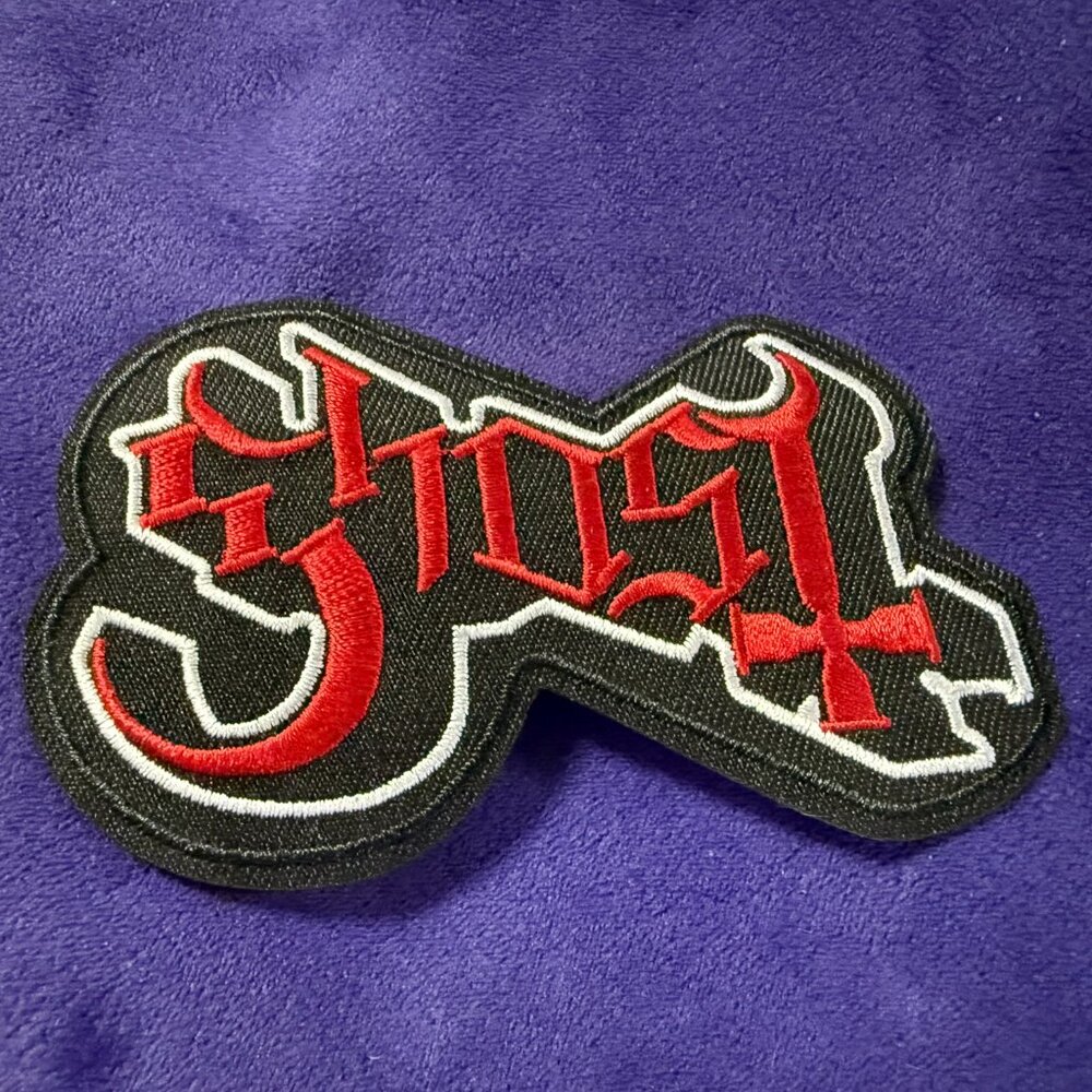 Ghost Band Logo Patch Red Black Embroidered Iron-On/Sew-On Goth Metal